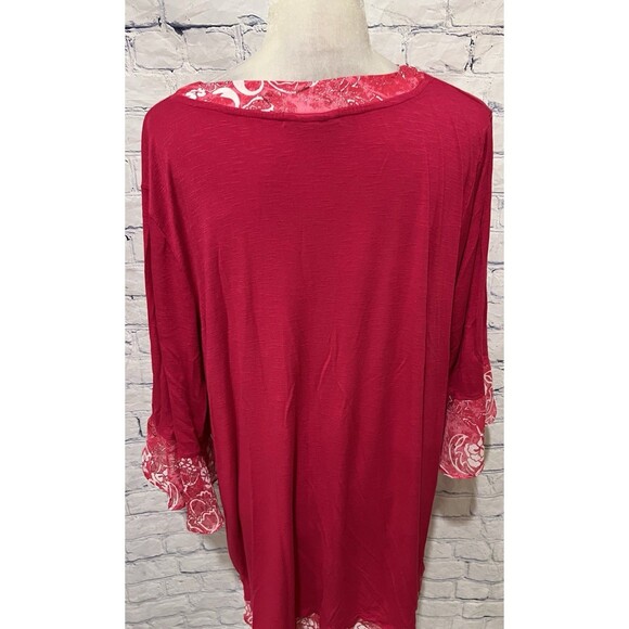 Catherine’s Long V Neck Pink Rayon Blend Floral Trim Tunic Top 2X 22/24 - Picture 7 of 9